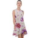 Vector Hand Drawn Cosmos Flower Pattern Frill Swing Dress View1