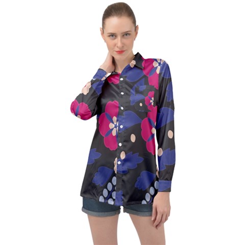 Vector Seamless Flower And Leaves Pattern Long Sleeve Satin Shirt by Sobalvarro