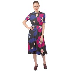 Vector Seamless Flower And Leaves Pattern Keyhole Neckline Chiffon Dress by Sobalvarro