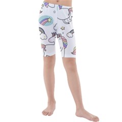 Cute Unicorns With Magical Elements Vector Kids  Mid Length Swim Shorts by Sobalvarro