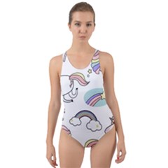 Cute Unicorns With Magical Elements Vector Cut-out Back One Piece Swimsuit by Sobalvarro
