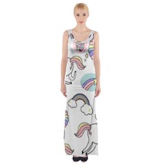 Cute Unicorns With Magical Elements Vector Thigh Split Maxi Dress by Sobalvarro