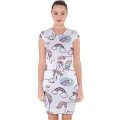 Cute Unicorns With Magical Elements Vector Capsleeve Drawstring Dress  by Sobalvarro