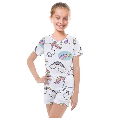 Cute Unicorns With Magical Elements Vector Kids  Mesh Tee And Shorts Set by Sobalvarro
