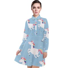 Unicorn Seamless Pattern Background Vector (2) Long Sleeve Chiffon Shirt Dress by Sobalvarro
