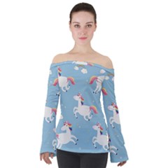 Unicorn Seamless Pattern Background Vector (2) Off Shoulder Long Sleeve Top by Sobalvarro