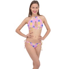 Pop Art Pineapple Seamless Pattern Vector Cross Front Halter Bikini Set by Sobalvarro
