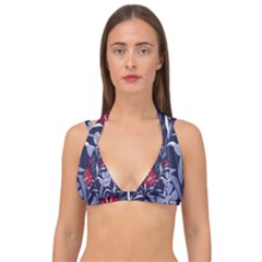 Abstract Seamless Pattern With Colorful Tropical Leaves Flowers Purple Double Strap Halter Bikini Top by Vaneshart