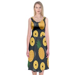 Seamless Pattern Pineapple Pattern Midi Sleeveless Dress