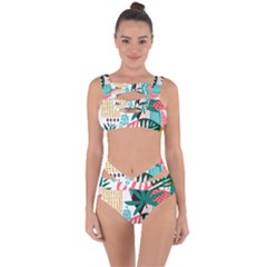 Abstract Seamless Pattern With Tropical Leaves Bandaged Up Bikini Set 