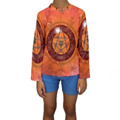 Awesome Skull On A Pentagram With Crows Kids  Long Sleeve Swimwear by FantasyWorld7