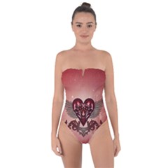 Awesome Heart With Skulls And Wings Tie Back One Piece Swimsuit by FantasyWorld7