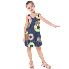 Cute Sloth With Sweet Doughnuts Kids  Sleeveless Dress by Sobalvarro