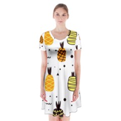 Pineapples Short Sleeve V-neck Flare Dress by Sobalvarro