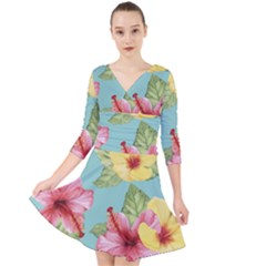 Hibiscus Quarter Sleeve Front Wrap Dress by Sobalvarro
