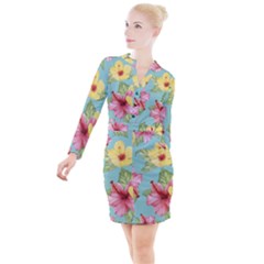 Hibiscus Button Long Sleeve Dress by Sobalvarro