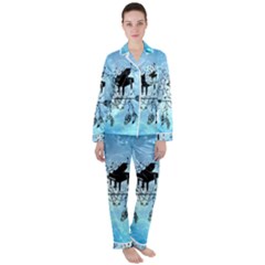 Piano With Feathers, Clef And Key Notes Satin Long Sleeve Pyjamas Set by FantasyWorld7