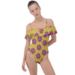 Fantasy Fauna Floral In Sweet Yellow Frill Detail One Piece Swimsuit by pepitasart