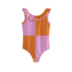 Mod Pink And Orange Squares Kids  Frill Swimsuit