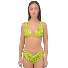 Carnation Pattern Yellow Double Strap Halter Bikini Set by snowwhitegirl
