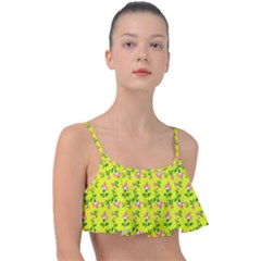 Carnation Pattern Yellow Frill Bikini Top by snowwhitegirl