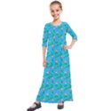 Carnation Pattern Blue Kids  Quarter Sleeve Maxi Dress View1