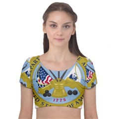 Emblem Of The United States Department Of The Army Velvet Short Sleeve Crop Top  by abbeyz71