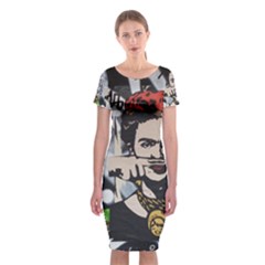 Frida Kahlo Brick Wall Graffiti Urban Art With Grunge Eye And Frog  Classic Short Sleeve Midi Dress by snek
