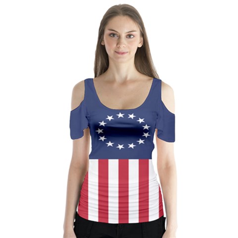 Betsy Ross Flag Usa America United States 1777 Thirteen Colonies Vertical Butterfly Sleeve Cutout Tee  by snek