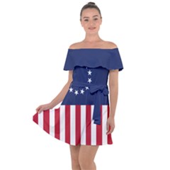Betsy Ross Flag Usa America United States 1777 Thirteen Colonies Vertical Off Shoulder Velour Dress by snek