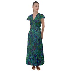 Essence Of A Peacock Flutter Sleeve Maxi Dress by bloomingvinedesign