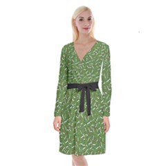 Pepe The Frog Face Pattern Green Kekistan Meme Long Sleeve Velvet Front Wrap Dress by snek
