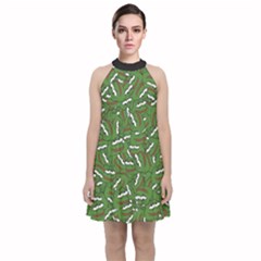 Pepe The Frog Face Pattern Green Kekistan Meme Velvet Halter Neckline Dress  by snek