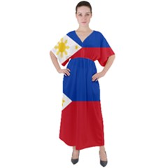 Flag Of The Philippines V-neck Boho Style Maxi Dress by abbeyz71