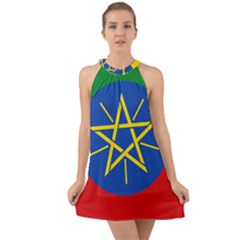 Current Flag Of Ethiopia Halter Tie Back Chiffon Dress by abbeyz71
