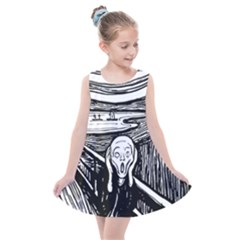 The Scream Edvard Munch 1893 Original Lithography Black And White Engraving Kids  Summer Dress by snek