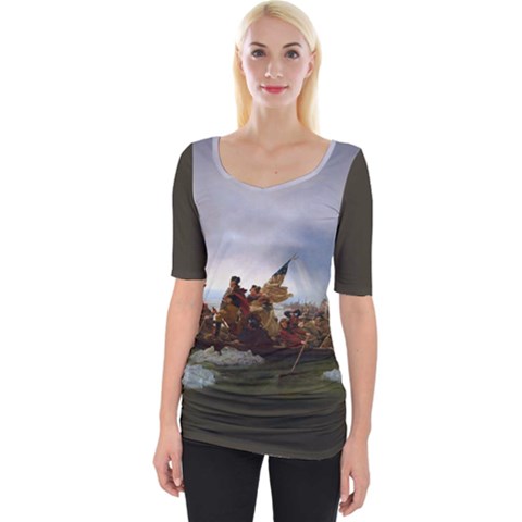 George Washington Crossing Of The Delaware River Continental Army 1776 American Revolutionary War Original Painting Wide Neckline Tee by snek