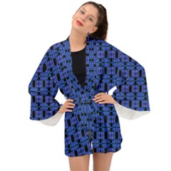 Blue Black Abstract Pattern Long Sleeve Kimono by BrightVibesDesign