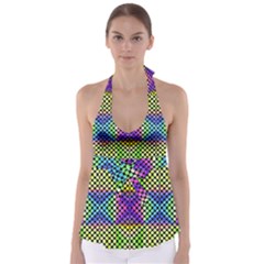 Bright  Circle Abstract Black Yellow Purple Green Blue Babydoll Tankini Top by BrightVibesDesign