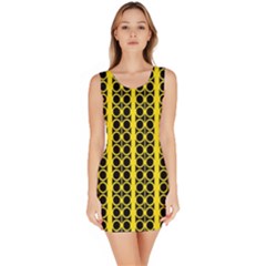 Circles Lines Black Yellow Bodycon Dress by BrightVibesDesign