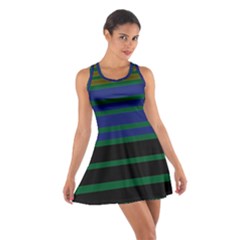 Black Stripes Green Olive Blue Cotton Racerback Dress by BrightVibesDesign