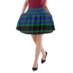 Black Stripes Green Olive Blue A-line Pocket Skirt by BrightVibesDesign