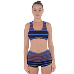 Black Stripes Blue Green Orange Racerback Boyleg Bikini Set by BrightVibesDesign