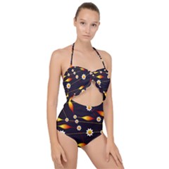 Flower Buds Floral Background Scallop Top Cut Out Swimsuit