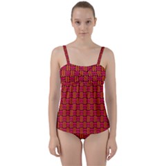 Pattern Red Background Structure Twist Front Tankini Set by HermanTelo