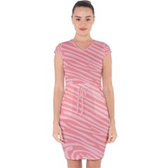 Pattern Texture Pink Capsleeve Drawstring Dress  by HermanTelo