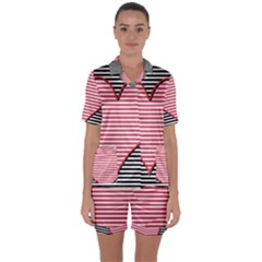 Heart Stripes Symbol Striped Satin Short Sleeve Pyjamas Set by HermanTelo