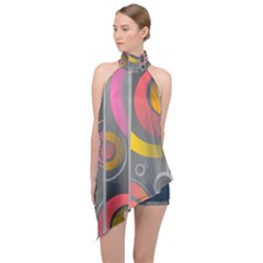 Abstract Colorful Background Grey Halter Asymmetric Satin Top by HermanTelo