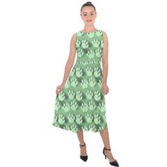 Pattern Texture Feet Dog Green Midi Tie-back Chiffon Dress by HermanTelo