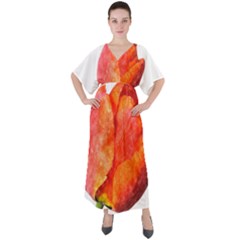 Spring Tulip Red Watercolor Aquarel V-neck Boho Style Maxi Dress by picsaspassion